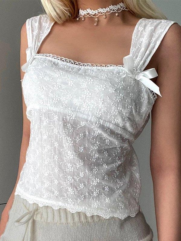 Embroidered Bow Lace Stitching Tank Top - HouseofHalley