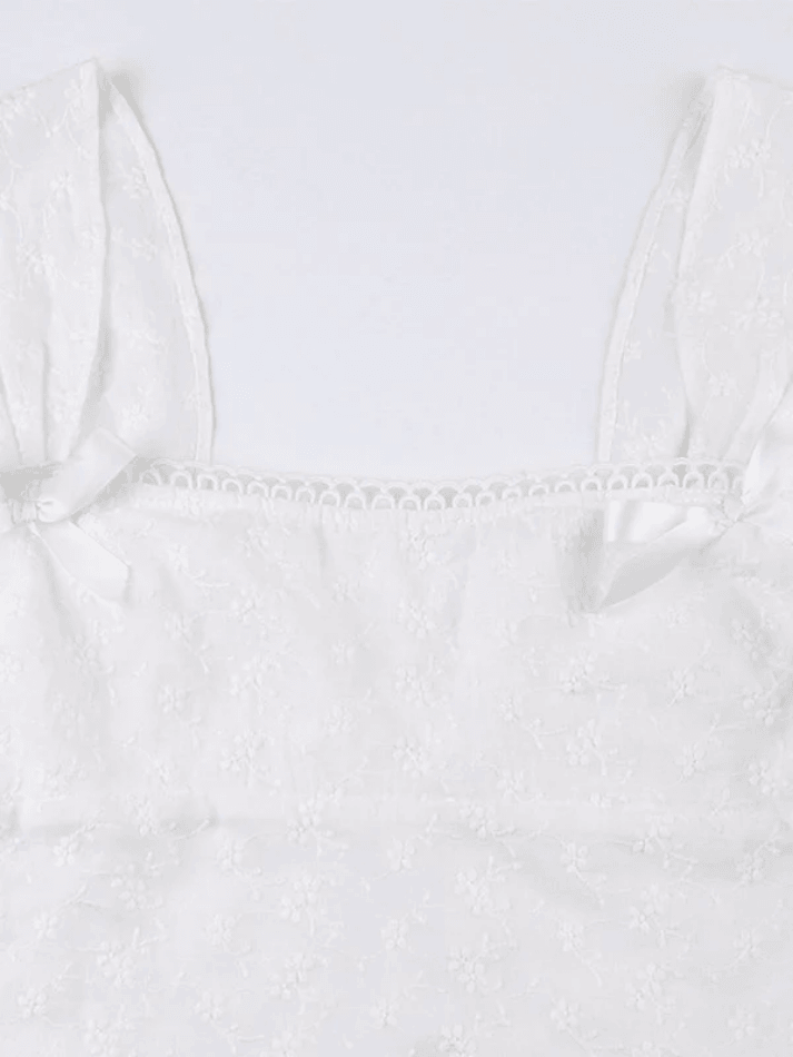 Embroidered Bow Lace Stitching Tank Top