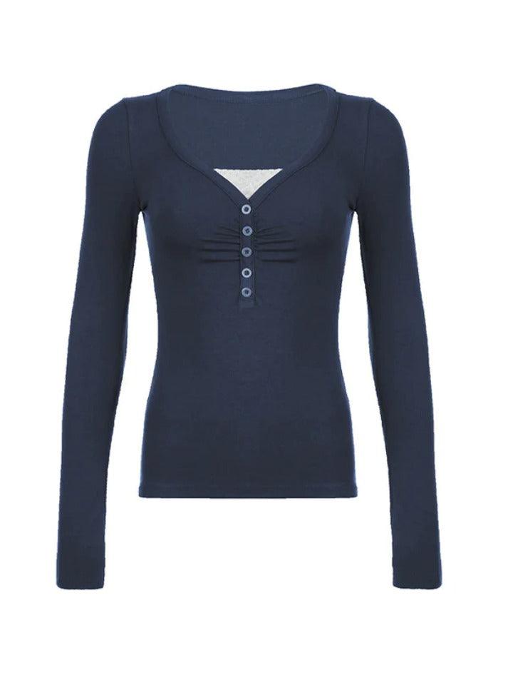 Lace Splice Ruched Breasted Long Sleeve Tee
