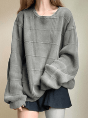 Gray Plaid Pullover Knit Sweater - HouseofHalley