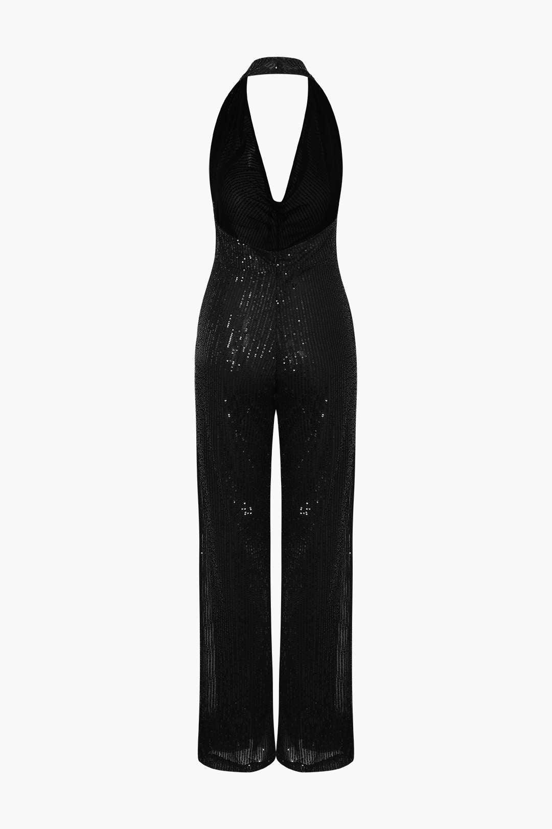 Halter Neck Backless Sequin Jumpsuit - HouseofHalley