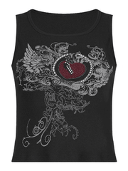 Heart Rhinestone Rib Crop Tank Top - HouseofHalley