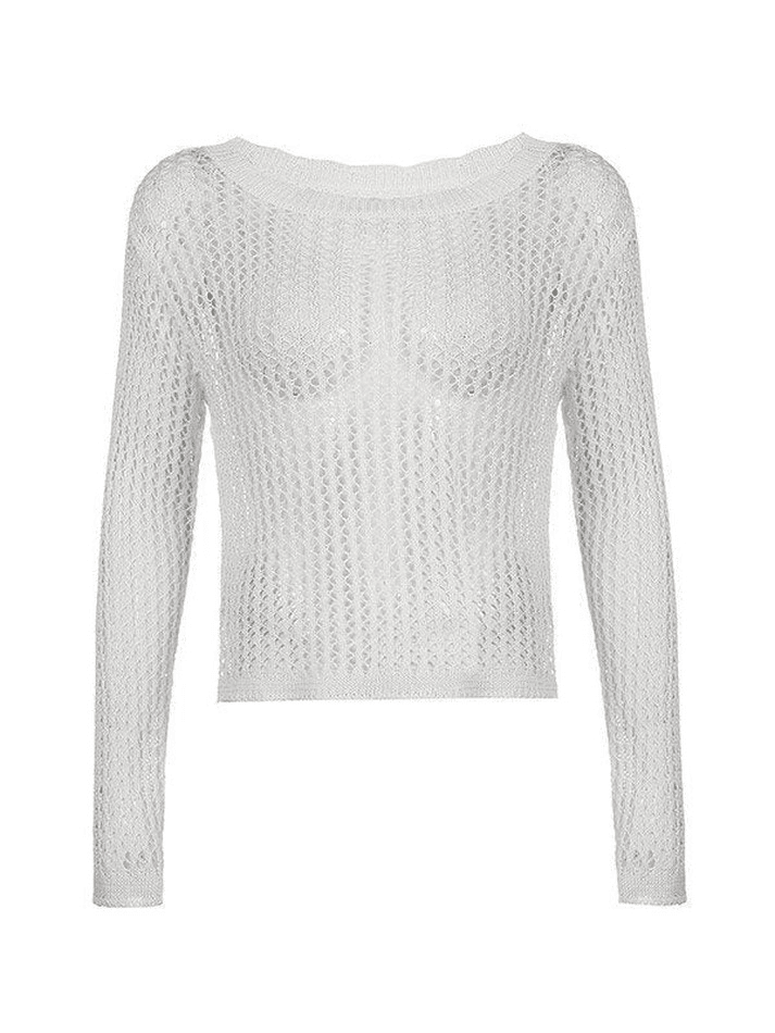 Hollow Out Crochet Long Sleeve Knit Top