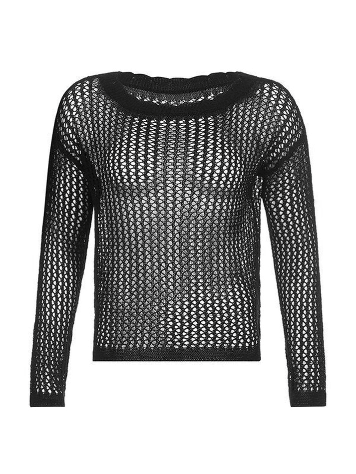 Hollow Out Crochet Long Sleeve Knit Top - HouseofHalley