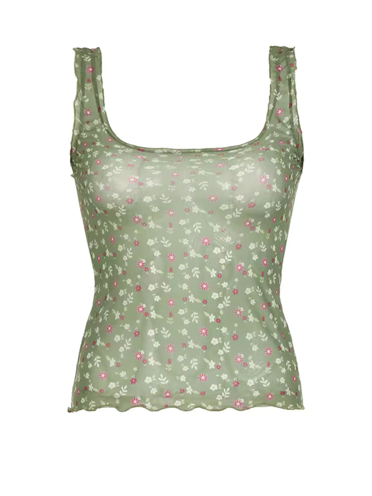 Nil Floral Print Mesh Tank Top