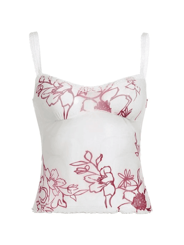 Lace Stitching Mesh Perspective Cami Top