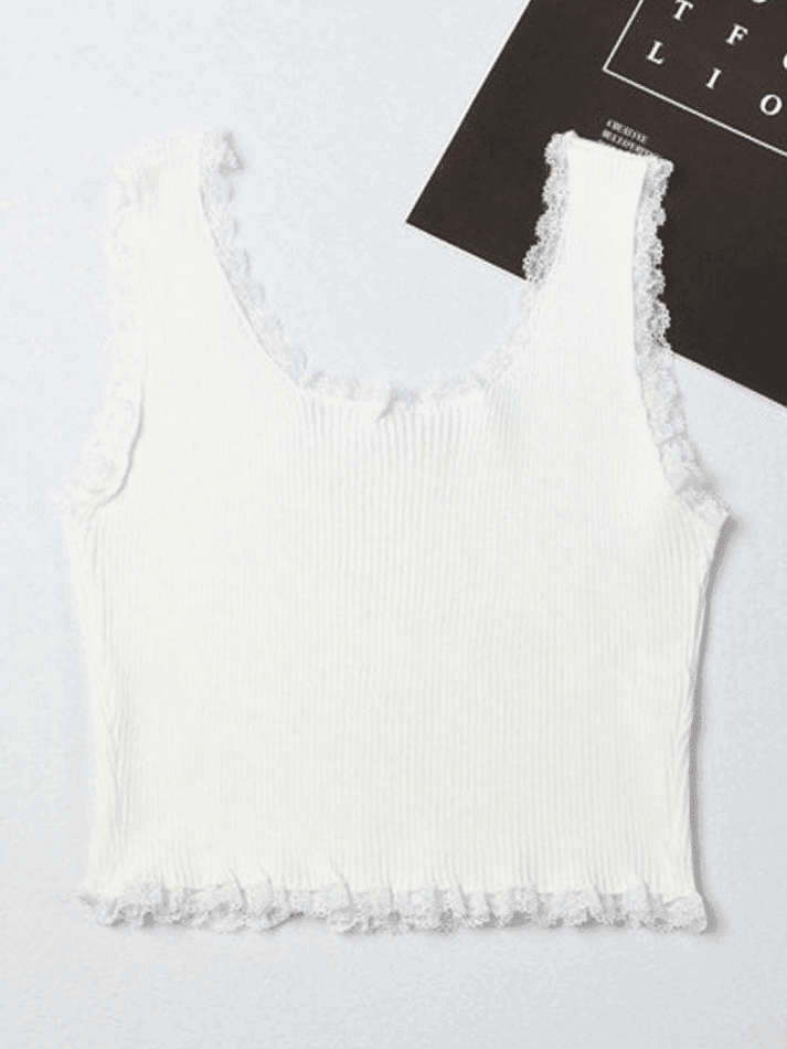 Lace Trim Crop Knit Tank Top