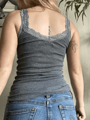 Lace Trim Gray Tank Top - HouseofHalley