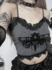 Lace Trim Moth Print Crop Cami Top - HouseofHalley