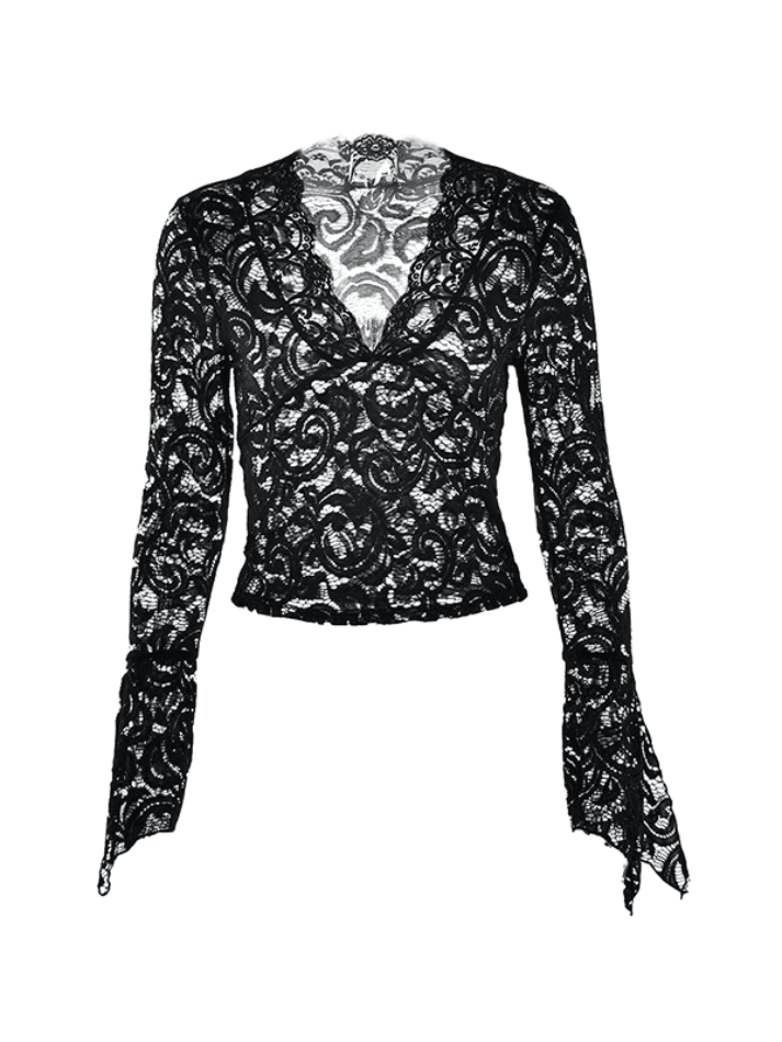 Lace V Flared Long Sleeve Tee - HouseofHalley