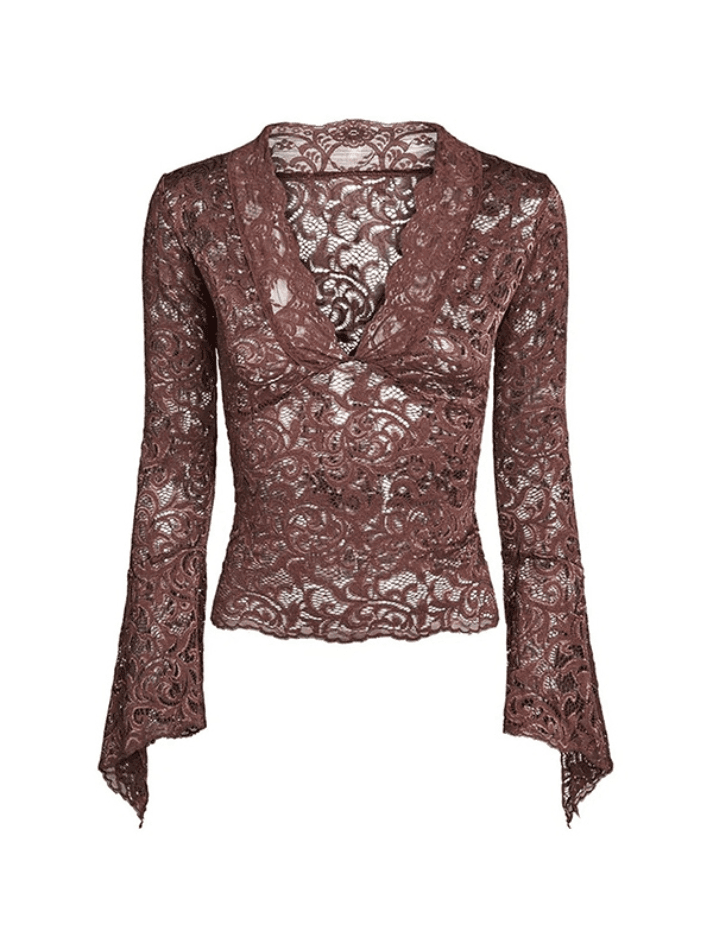 Lace V Flared Long Sleeve Tee - HouseofHalley