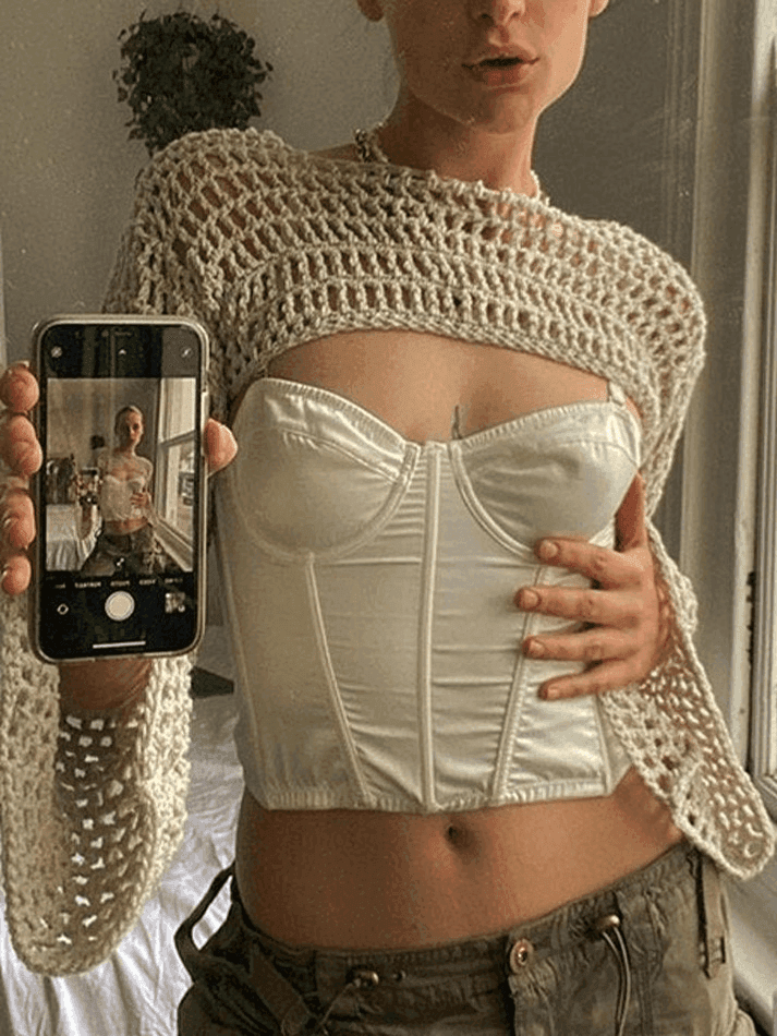 Long Sleeve Crochet Bolero Knit Top - HouseofHalley