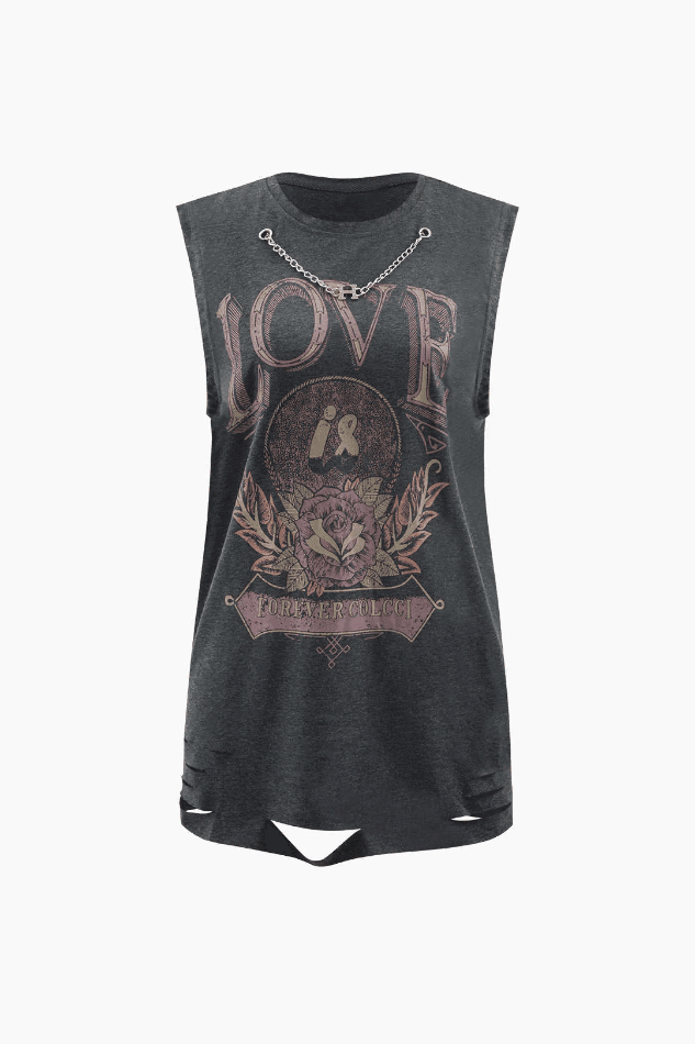 Love Flower Distressed Sleeveless T-Shirt - HouseofHalley