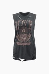 Love Flower Distressed Sleeveless T-Shirt - HouseofHalley