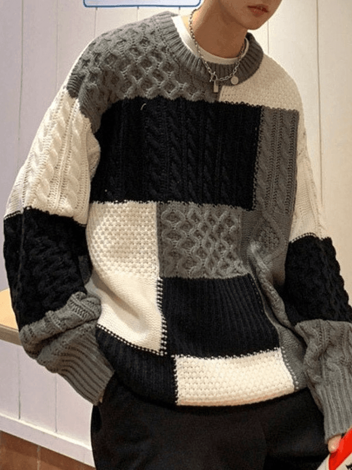 Men's Color Block Cable Knit Sweater - HouseofHalley