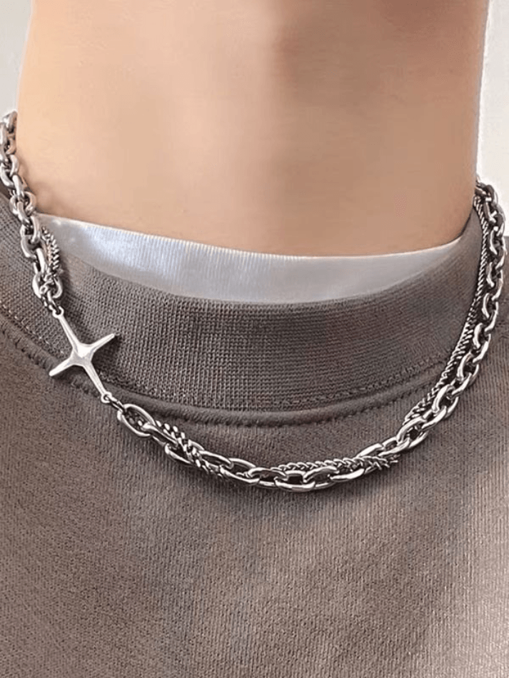 Men's Layered Geometric Link Chain Necklace - HouseofHalley