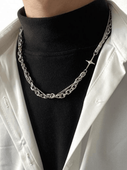 Men's Layered Geometric Link Chain Necklace