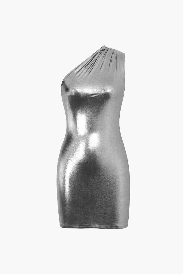 Metallic One Shoulder Bodycon Mini Dress - HouseofHalley