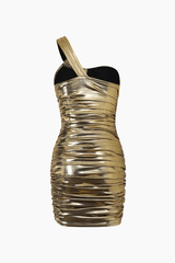 Metallic One Shoulder Ruched Bodycon Mini Dress - HouseofHalley