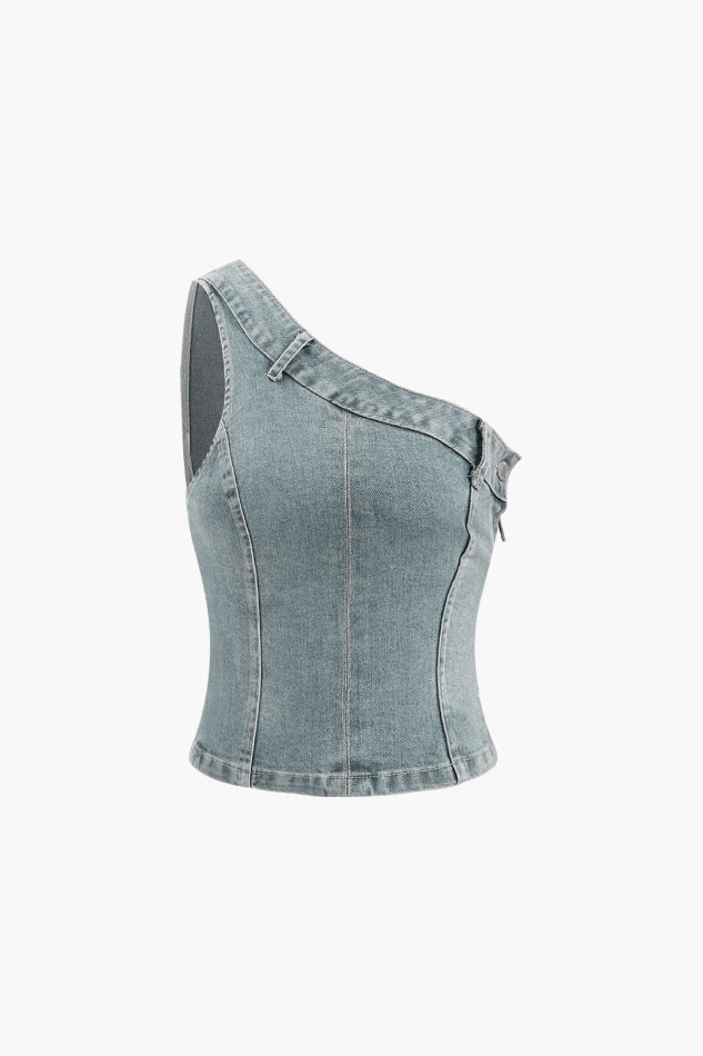 One Shoulder Denim Tank Top - HouseofHalley