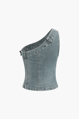 One Shoulder Denim Tank Top - HouseofHalley