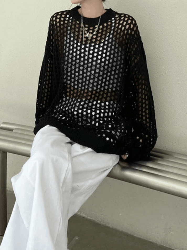 Oversized Crochet Open Knit Top - HouseofHalley