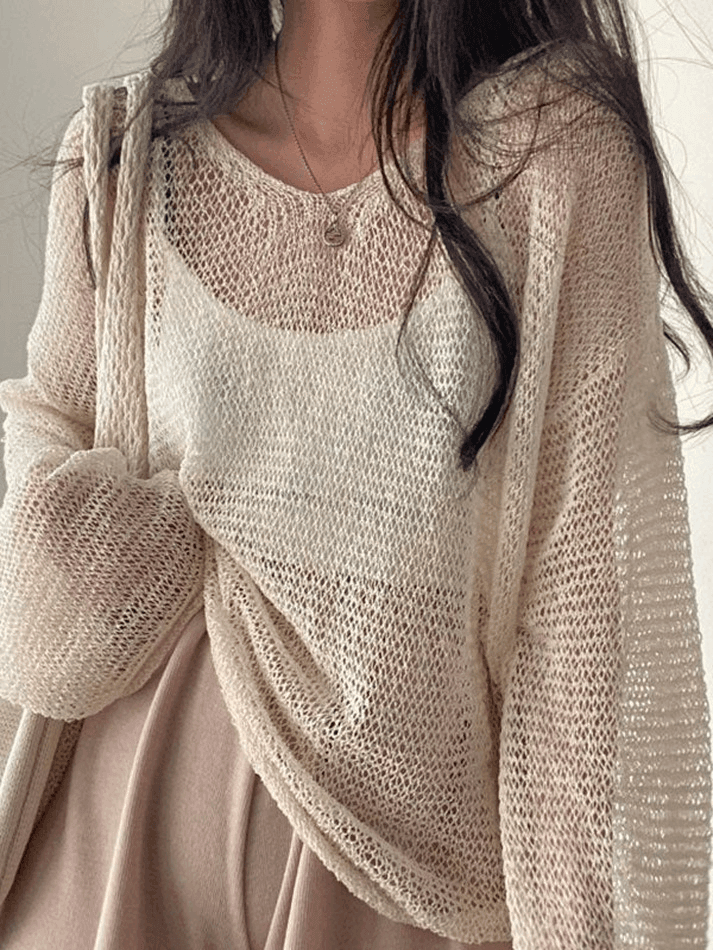 Oversized Long Sleeve Crochet Knit Top - HouseofHalley