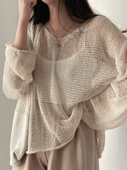 Oversized Long Sleeve Crochet Knit Top - HouseofHalley