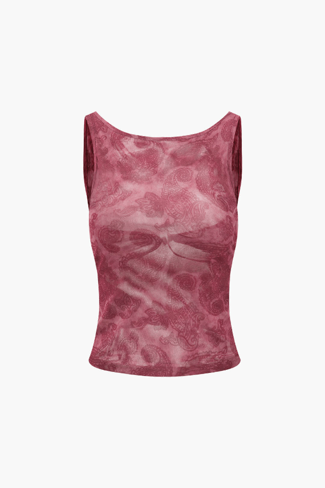 Paisley Print Mesh Backless Tank Top - HouseofHalley