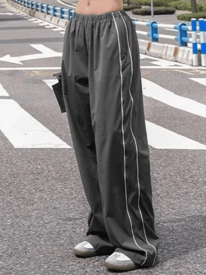 Piping Detail Wide Leg Track Pants - HouseofHalley