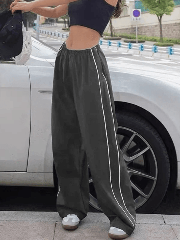 Piping Detail Wide Leg Track Pants - HouseofHalley