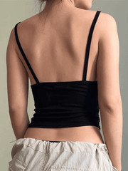Solid Color Pleated Backless Slim Cami Top