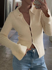 Solid Color Ribbed Flare Design Long Sleeve Shirt - HouseofHalley