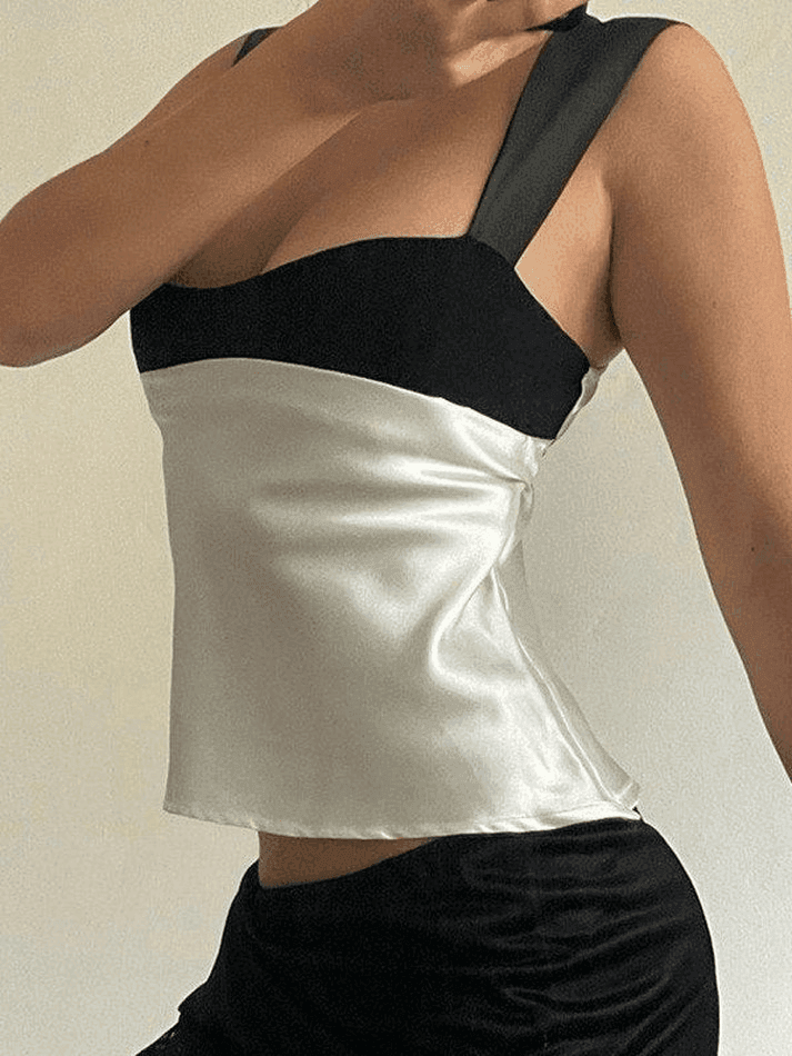 Tie Back Patchwork Satin Tank Top - HouseofHalley