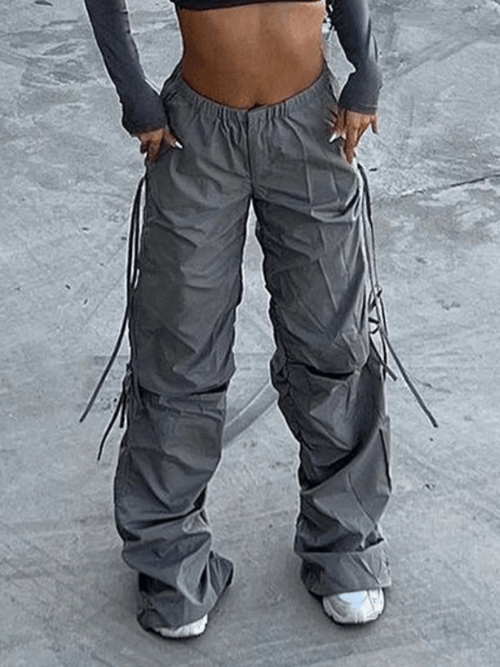 Tie Strap Cutout Parachute Cargo Pants - HouseofHalley