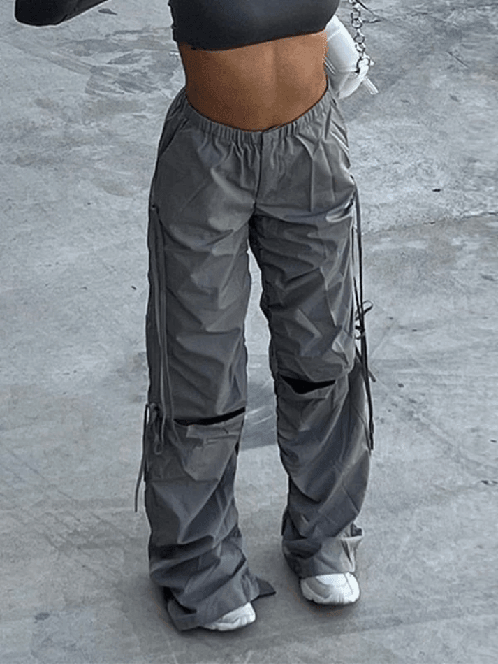 Tie Strap Cutout Parachute Cargo Pants - HouseofHalley