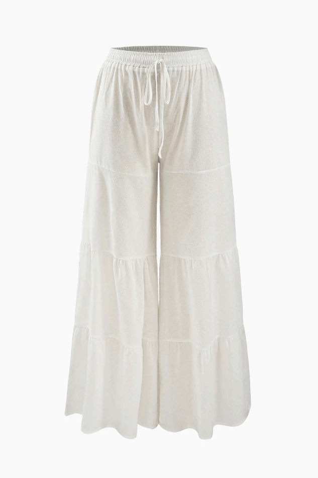 Tiered Wide Leg Drawstring Pants - HouseofHalley