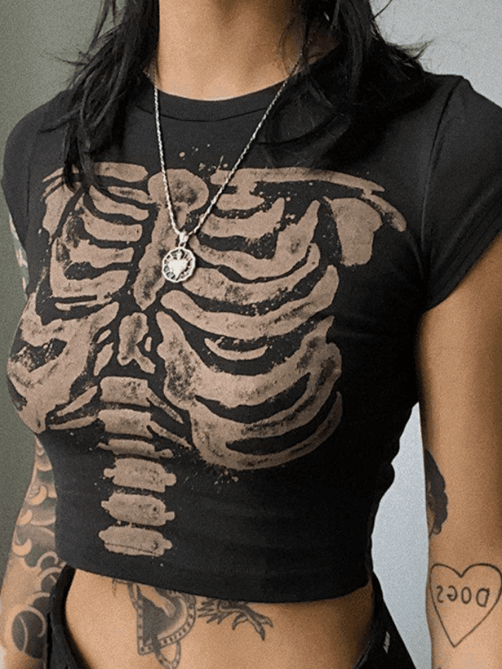 Vintage Skeleton Printed Crop Top - HouseofHalley