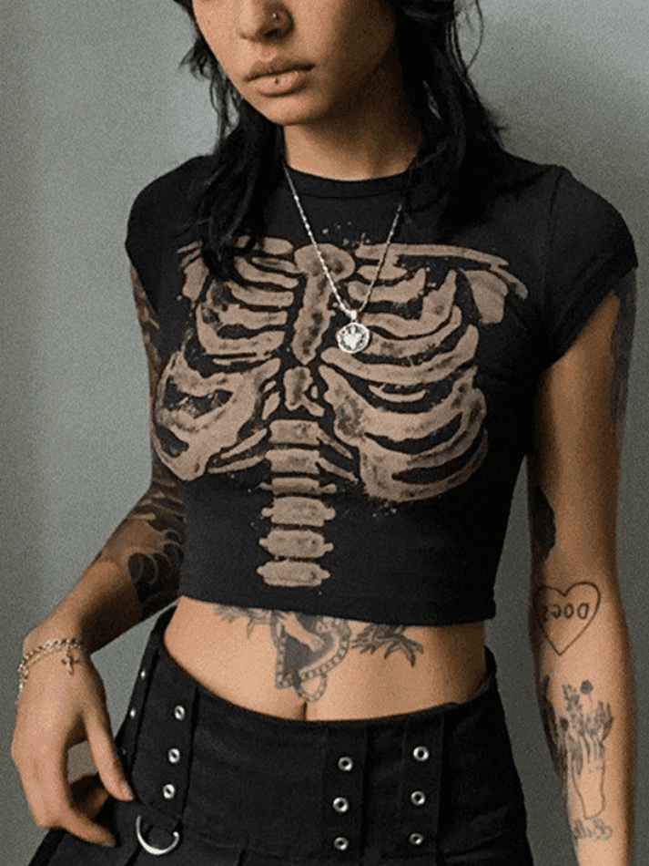 Vintage Skeleton Printed Crop Top - HouseofHalley