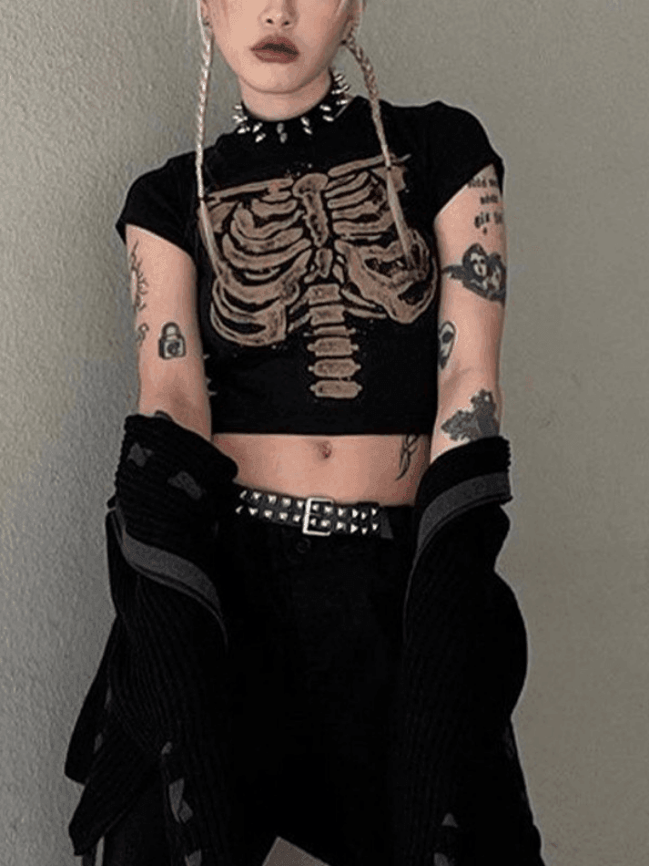 Vintage Skeleton Printed Crop Top - HouseofHalley