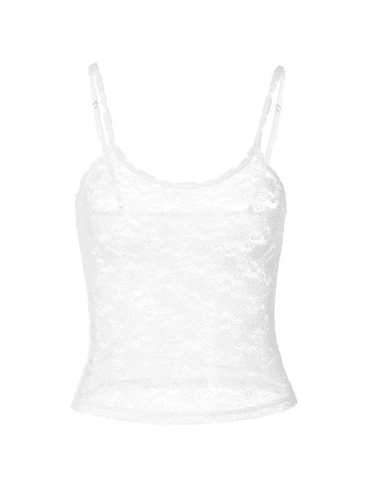 White Sheer Lace Crop Cami Top