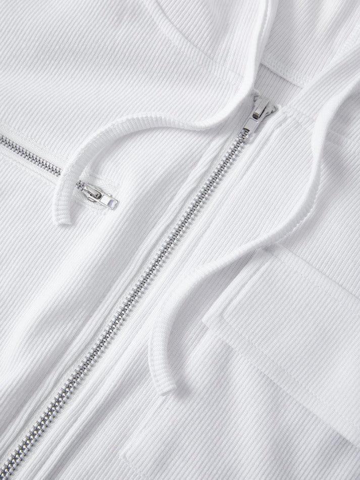 White Zip Up Hooded Cropped Knit Top