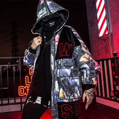 Shark printed zip hat coat