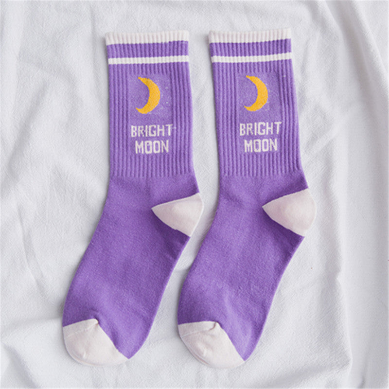 Bright Moon Print Trendy Socks