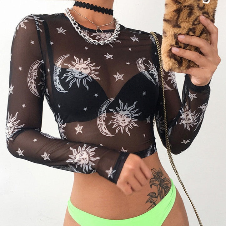 Sun And Moon Mesh Crop top