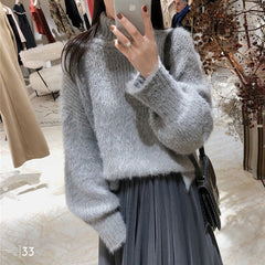 High collar women's knit sweater