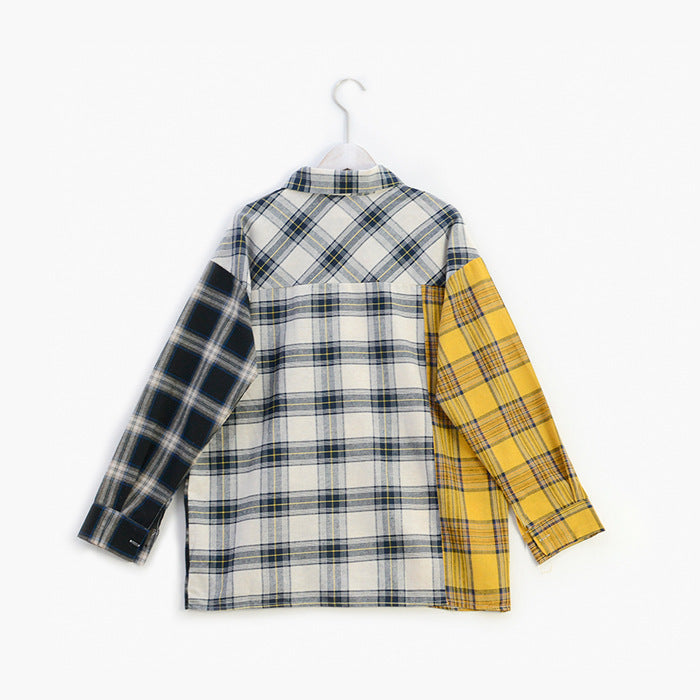 Colorblock plaid shirt jacket