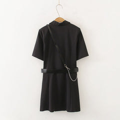 Vintage Black V-Neck Dress With Belt