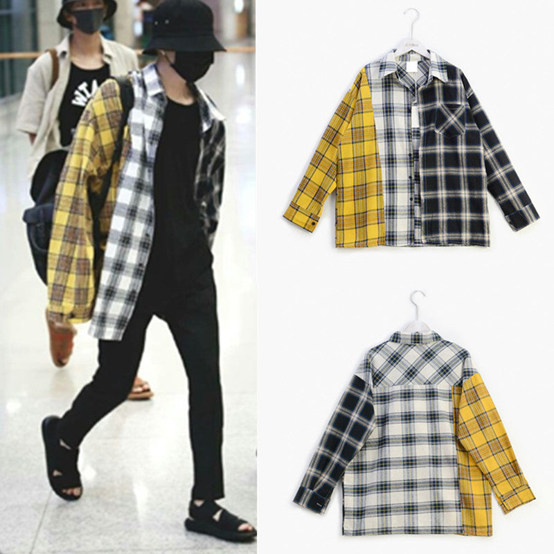 Colorblock plaid shirt jacket