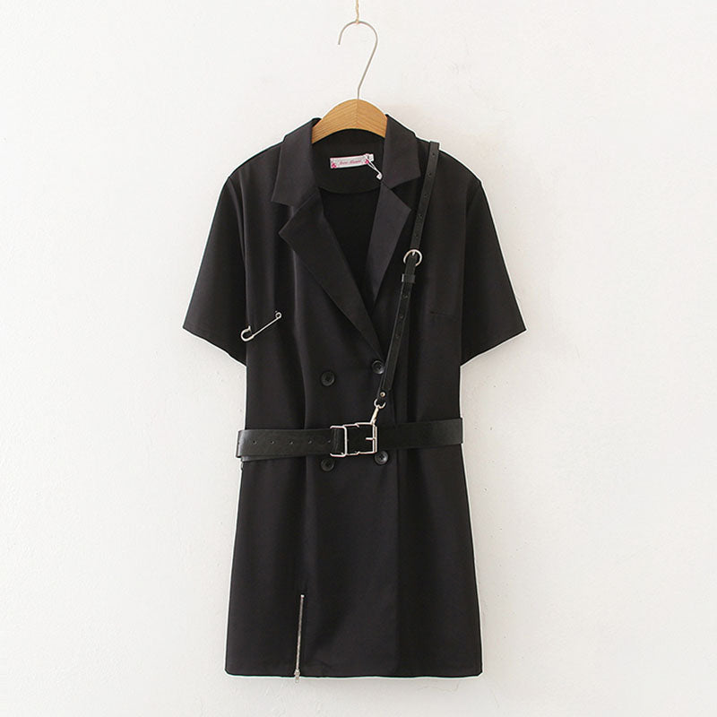 Vintage Black V-Neck Dress With Belt